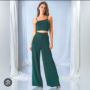 Lulu's Spakle Merriment Two Piece Set With Wide Leg Pants, Sz L